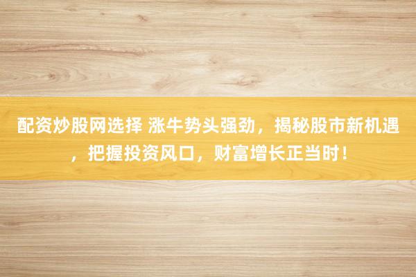 配资炒股网选择 涨牛势头强劲，揭秘股市新机遇，把握投资风口，财富增长正当时！
