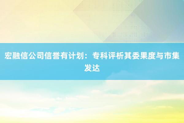 宏融信公司信誉有计划：专科评析其委果度与市集发达