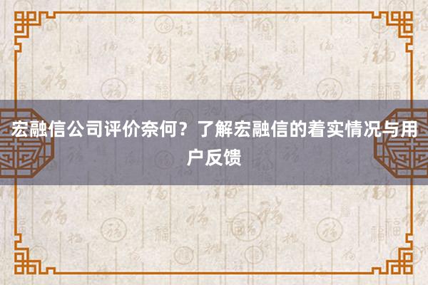 宏融信公司评价奈何？了解宏融信的着实情况与用户反馈