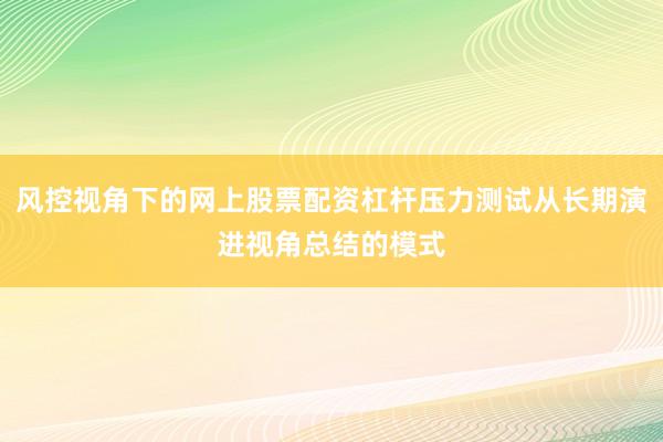 风控视角下的网上股票配资杠杆压力测试从长期演进视角总结的模式